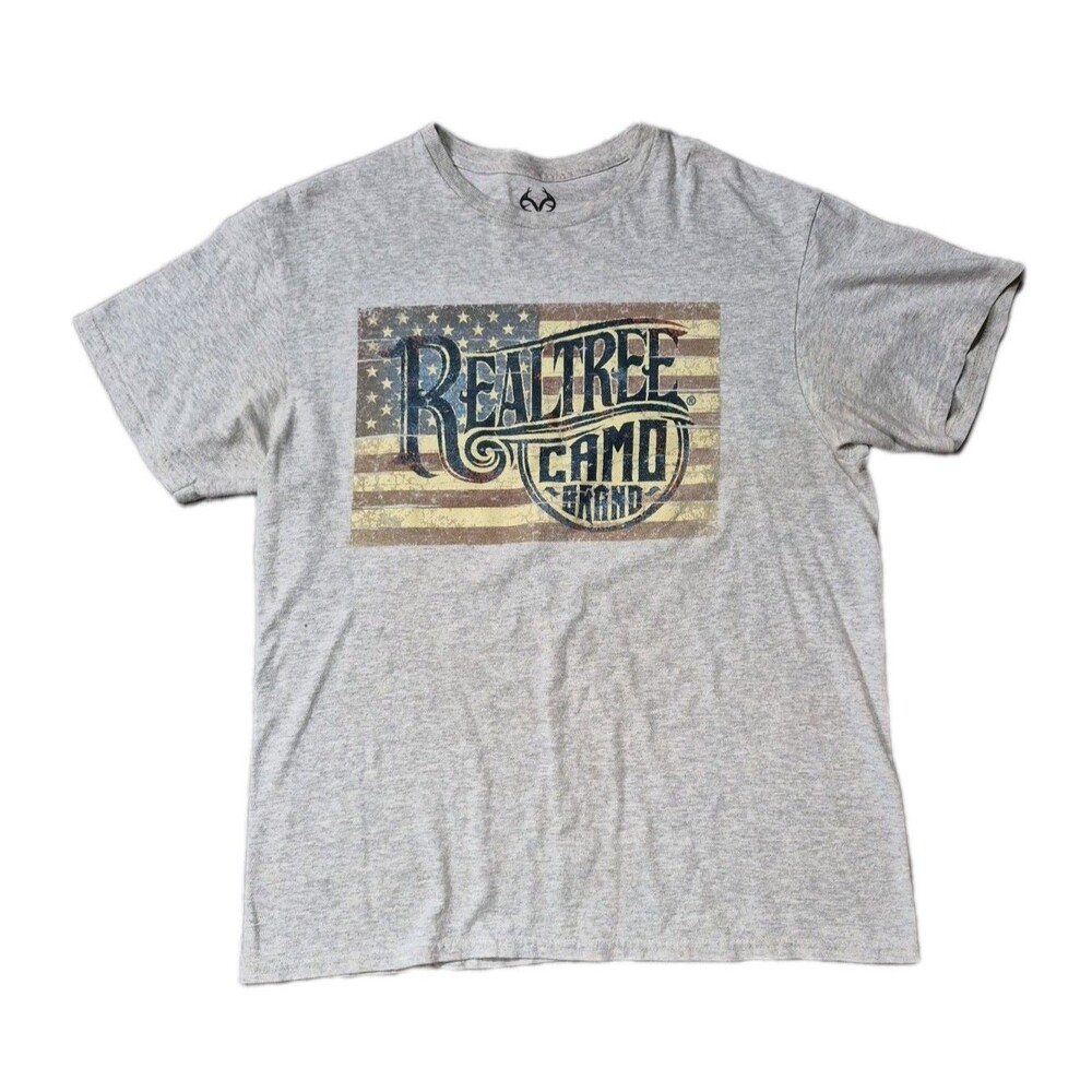Realtree T-Shirt Men Size Large American Flag Graphic Crew Neck